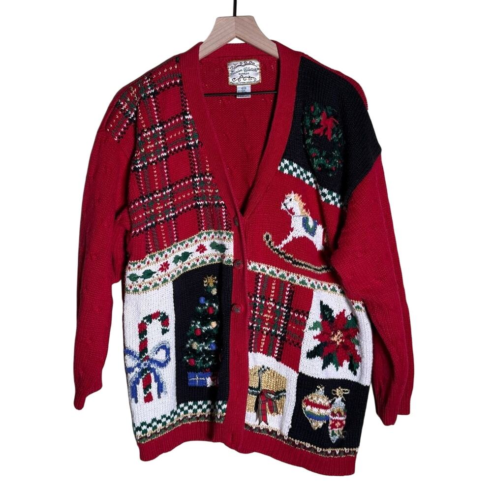 VINTAGE HEIRLOOM COLLECTIBLES 90s Christmas knit beaded oversized cardigan 24